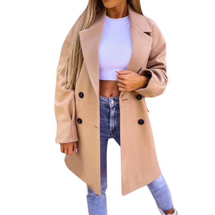 Women's Oversized Double-Breasted Mid-Length Wool-Blend Trench Coat