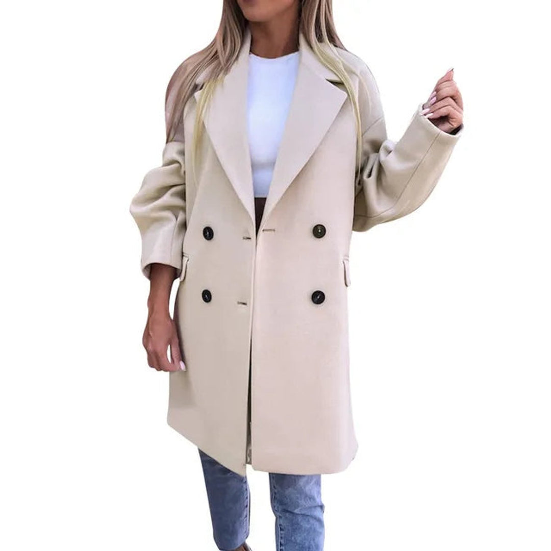 Women's Oversized Double-Breasted Mid-Length Wool-Blend Trench Coat