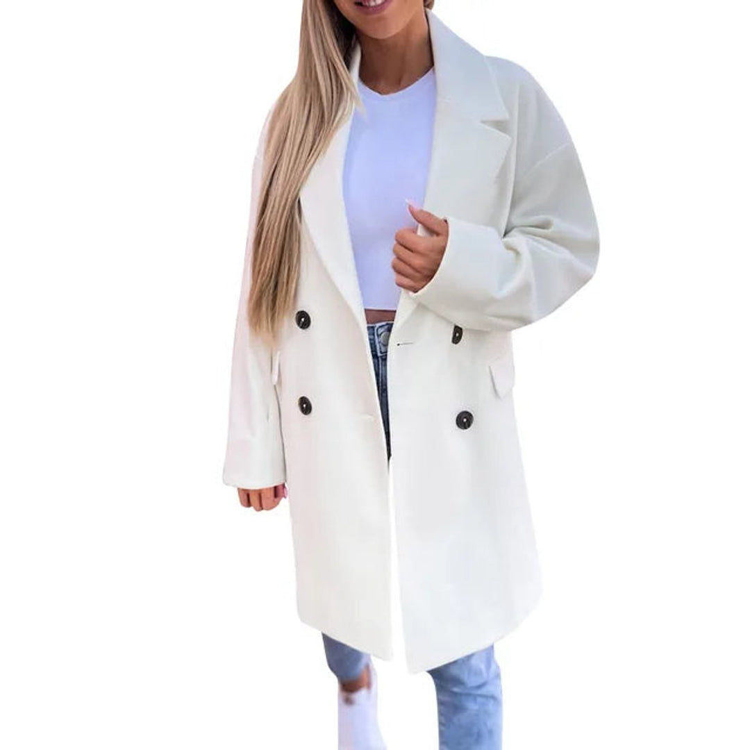 Women's Oversized Double-Breasted Mid-Length Wool-Blend Trench Coat