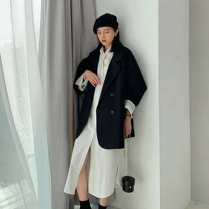Women's Oversized Double-Breasted Notch-Lapel Blazer