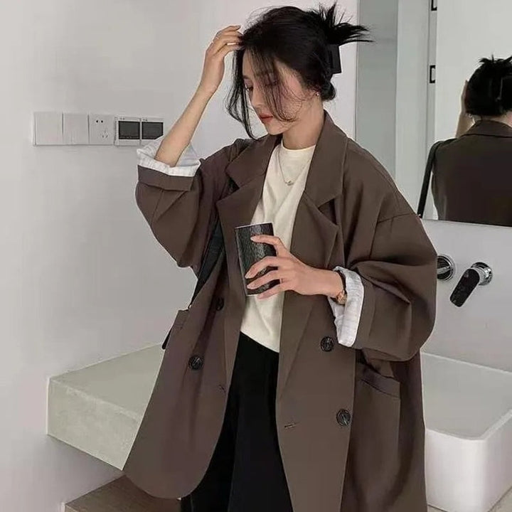 Women's Oversized Double-Breasted Notch-Lapel Blazer