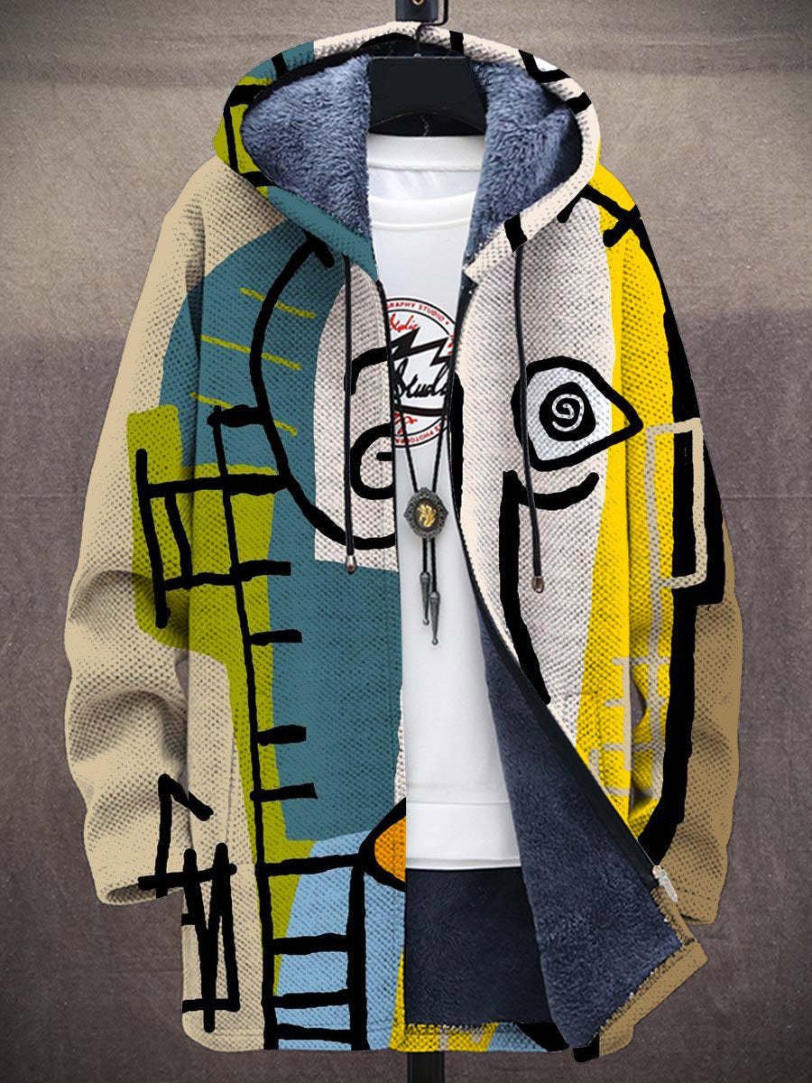 Women's Oversized Fleece-Lined Zip-Up Abstract Print Cardigan