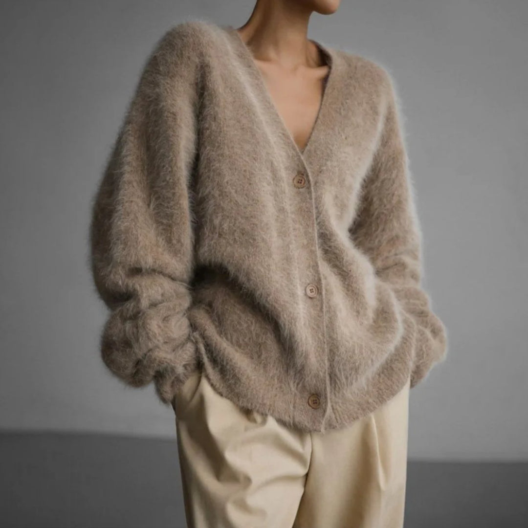 Women's Oversized Fuzzy Knit Button-Front Cardigan