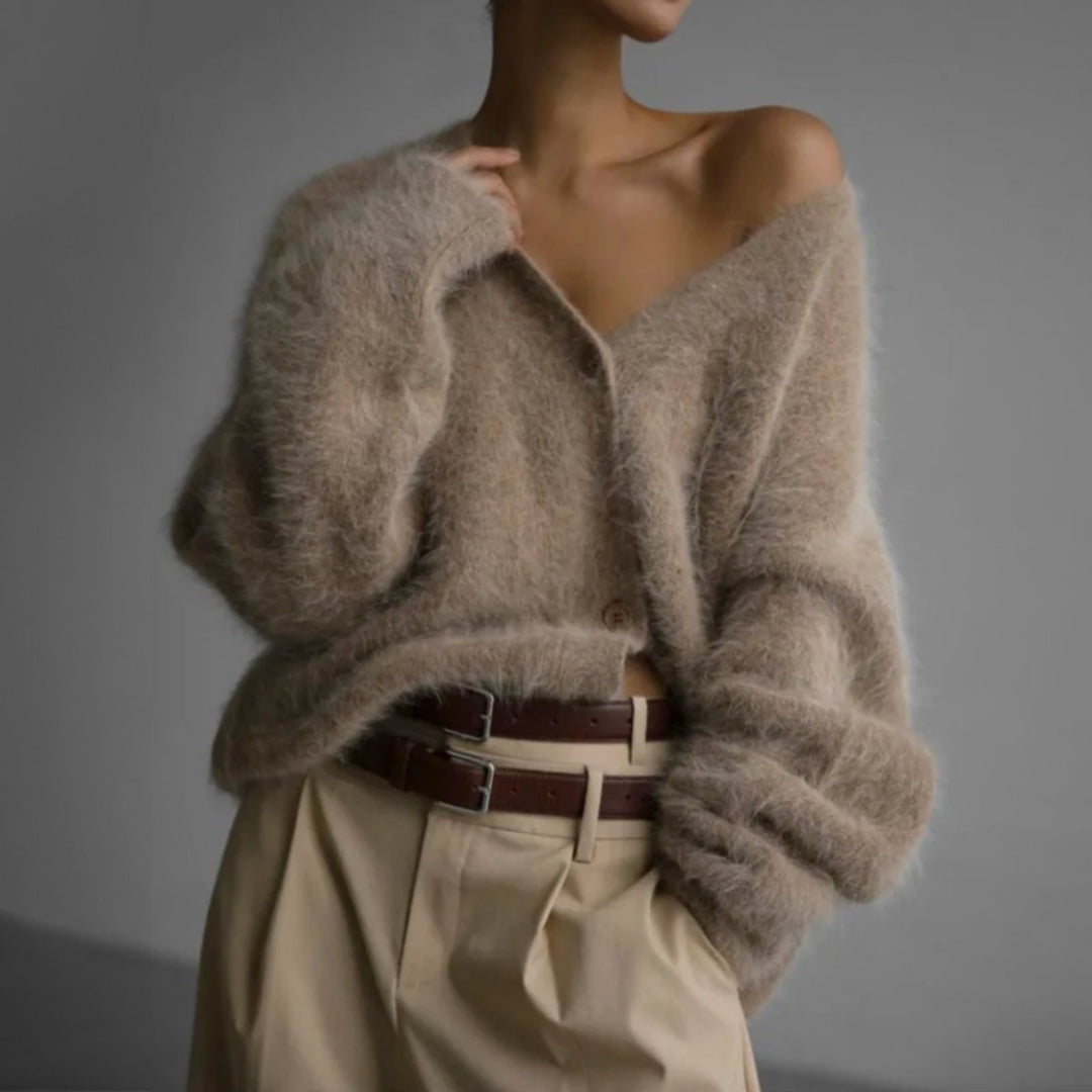 Women's Oversized Fuzzy Knit Button-Front Cardigan