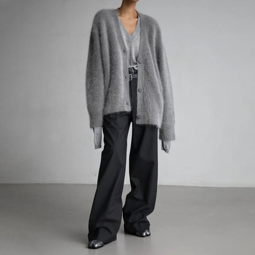 Women's Oversized Fuzzy Knit Button-Front Cardigan