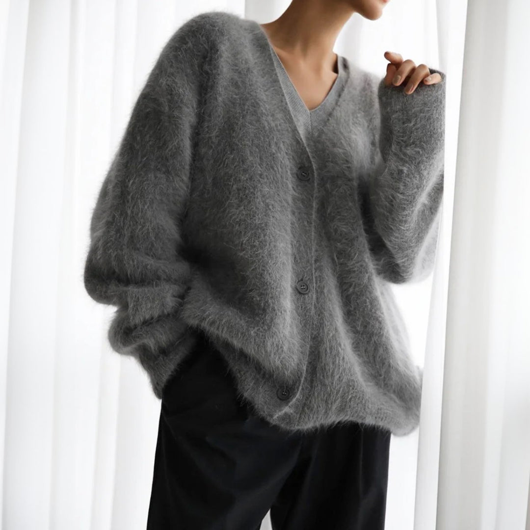 Women's Oversized Fuzzy Knit Button-Front Cardigan