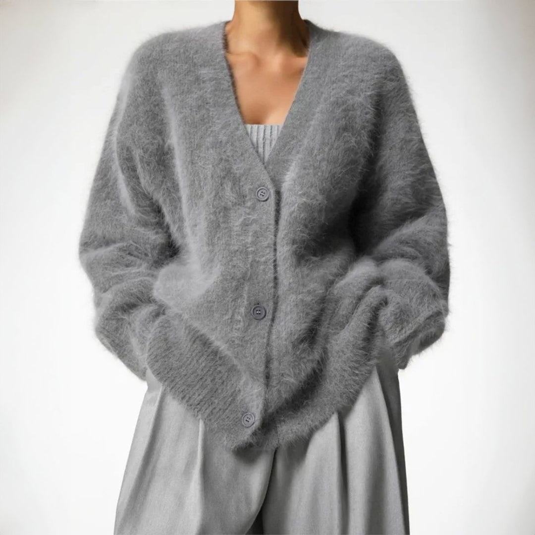 Women's Oversized Fuzzy Knit Button-Front Cardigan