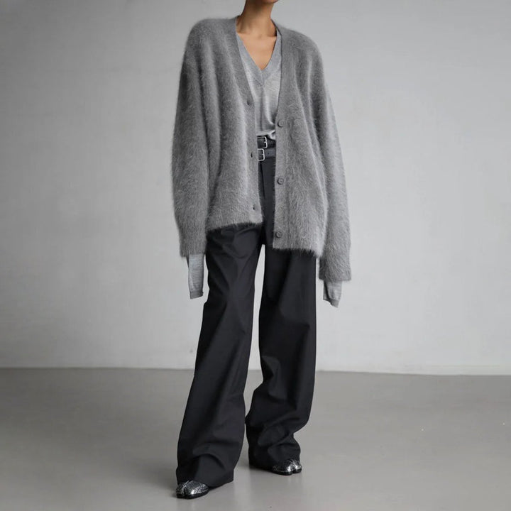 Women's Oversized Fuzzy Knit Button-Front Cardigan