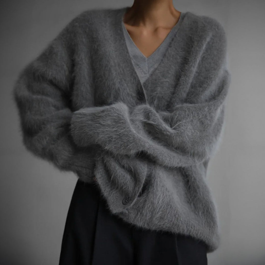 Women's Oversized Fuzzy Knit Button-Front Cardigan