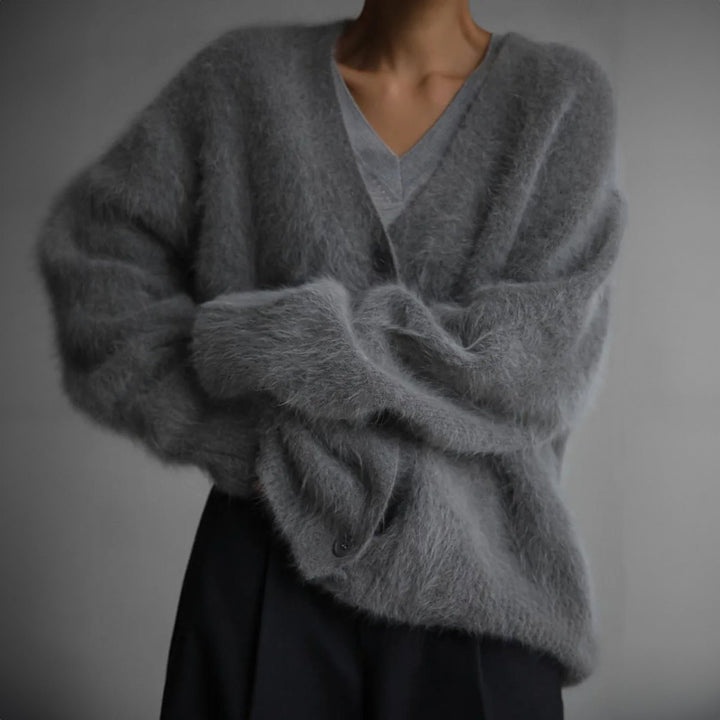 Women's Oversized Fuzzy Knit Button-Front Cardigan