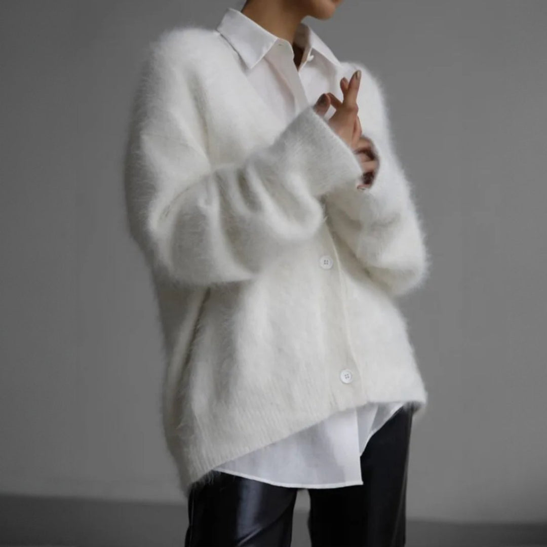 Women's Oversized Fuzzy Knit Button-Front Cardigan
