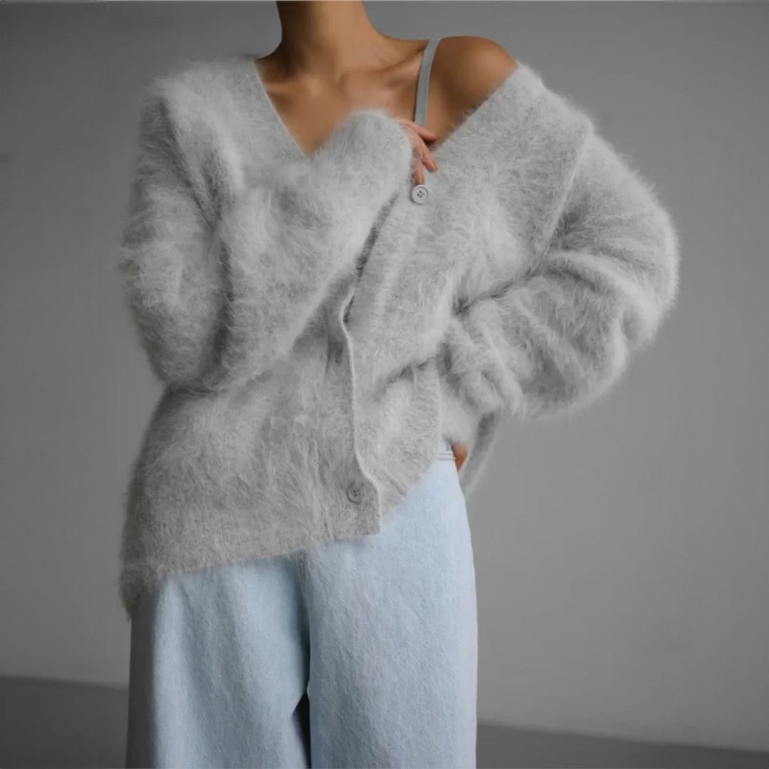 Women's Oversized Fuzzy Knit Button-Front Cardigan