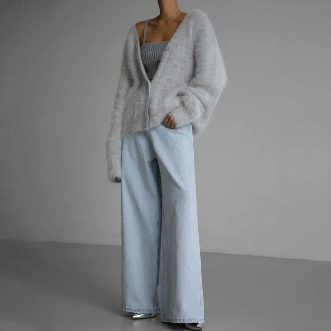 Women's Oversized Fuzzy Knit Button-Front Cardigan