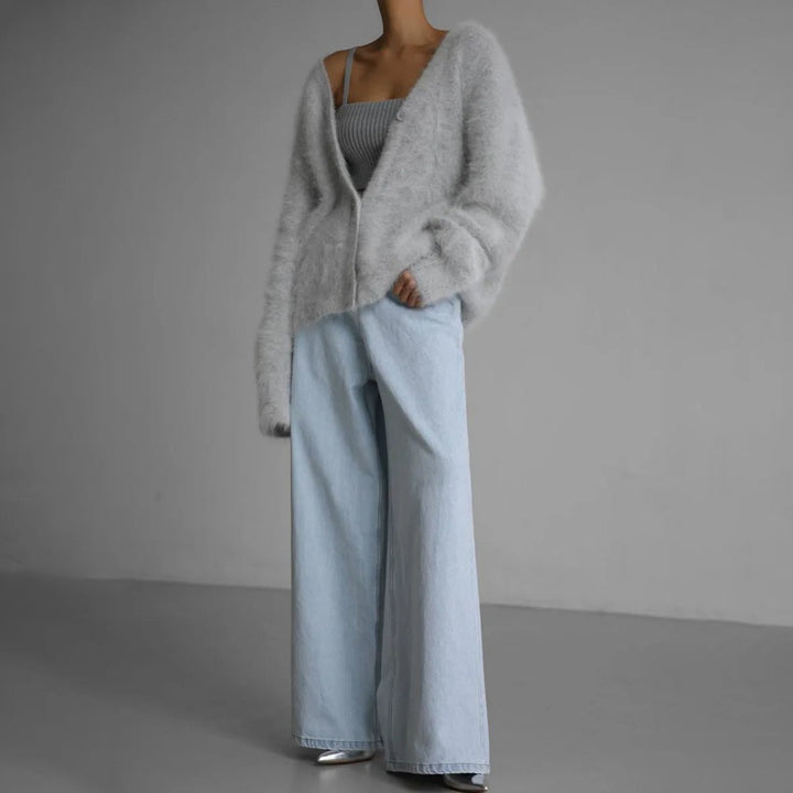 Women's Oversized Fuzzy Knit Button-Front Cardigan