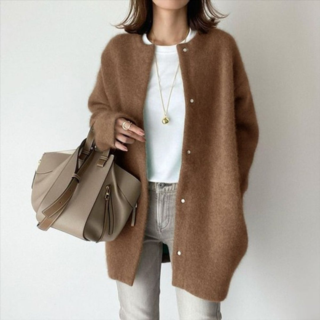 Women's Oversized Fuzzy Knit Button-Front Cardigan Sweater