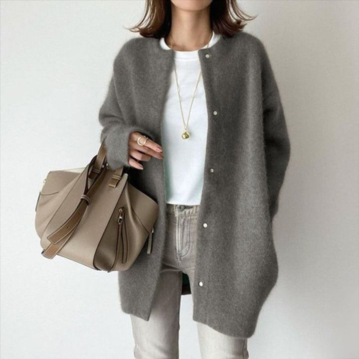 Women's Oversized Fuzzy Knit Button-Front Cardigan Sweater