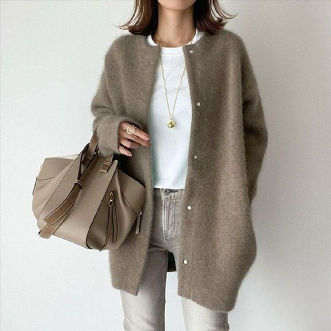 Women's Oversized Fuzzy Knit Button-Front Cardigan Sweater