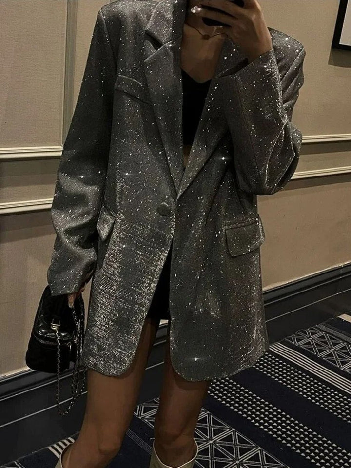 Women's Oversized Glitter Long-Sleeve Notch-Lapel Blazer