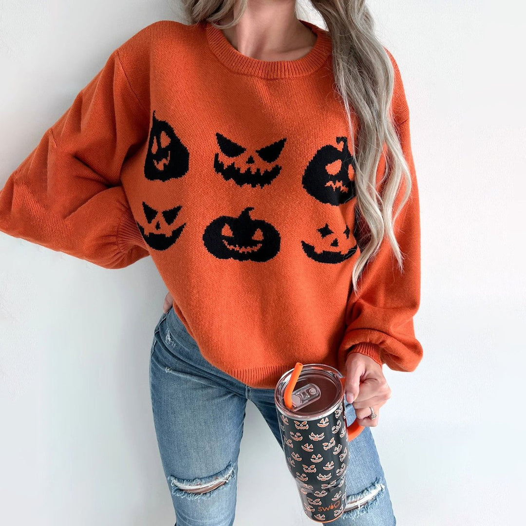 Women's Oversized Halloween Pumpkin Graphic Knit Sweater