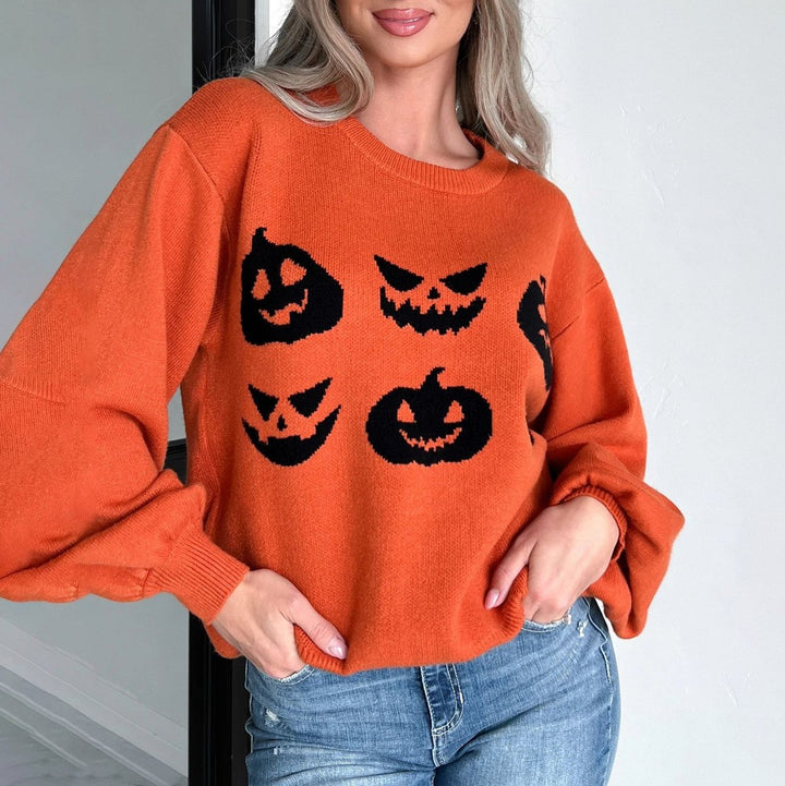 Women's Oversized Halloween Pumpkin Graphic Knit Sweater