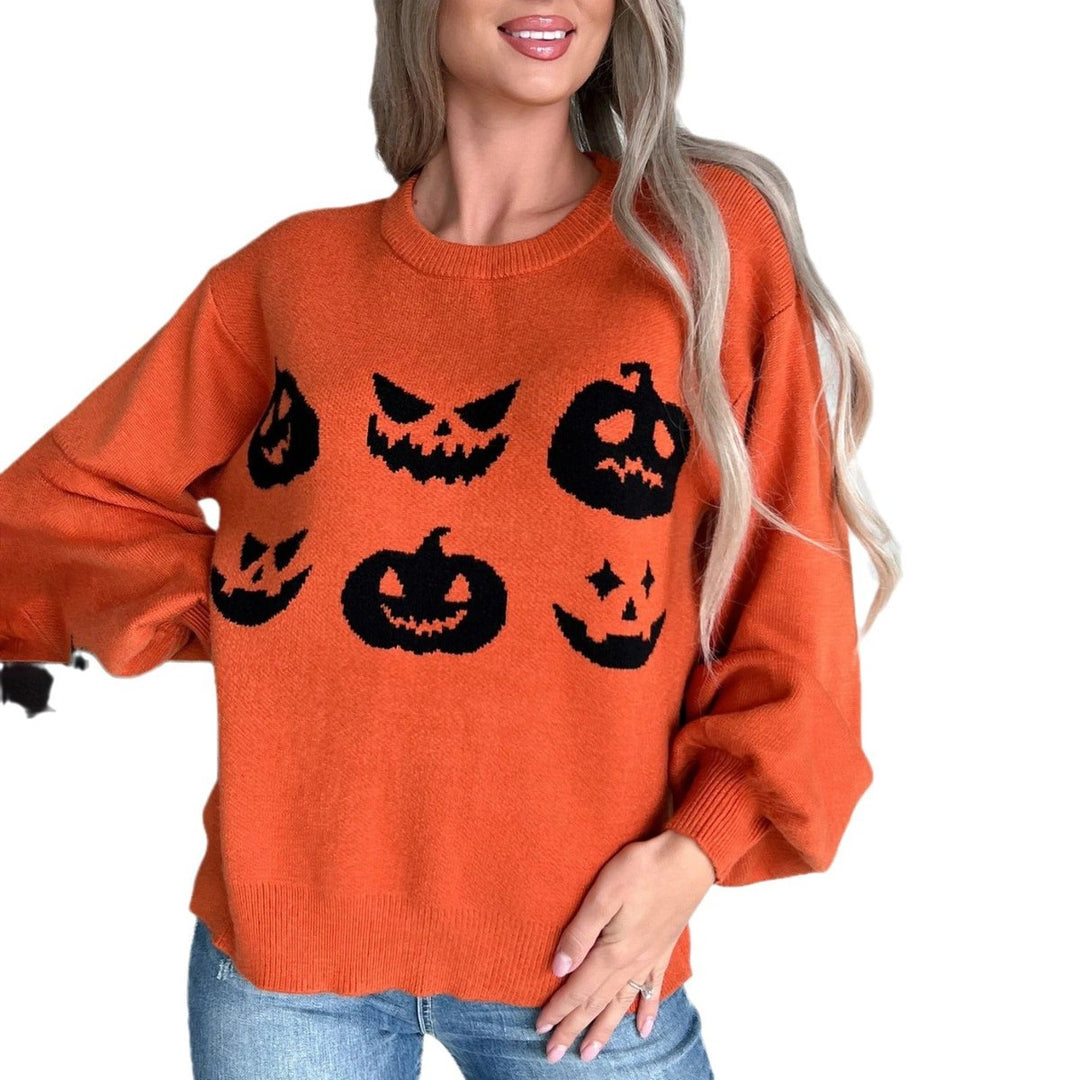 Women's Oversized Halloween Pumpkin Graphic Knit Sweater