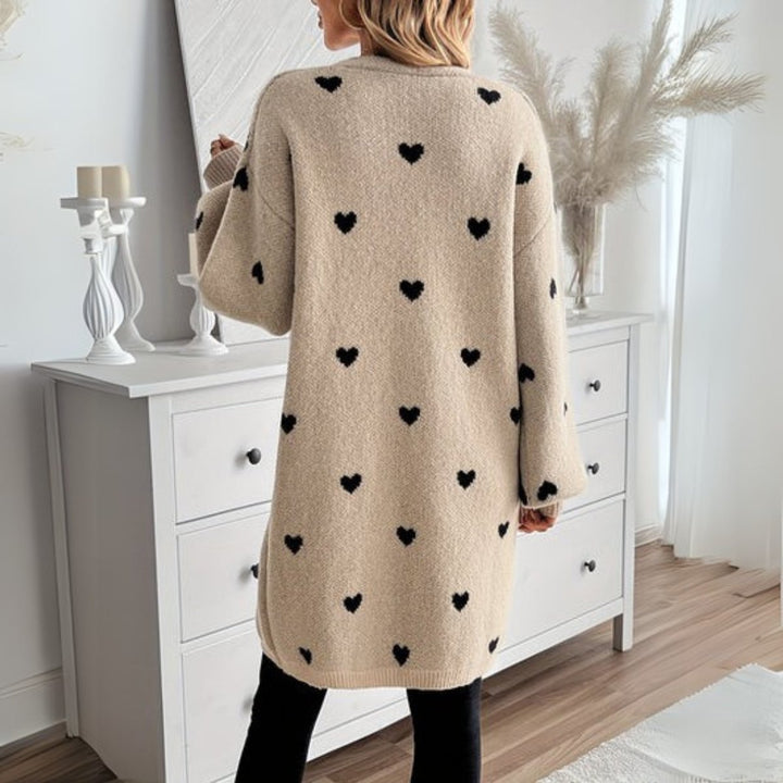 Women's Oversized Heart-Print Open-Front Knit Cardigan