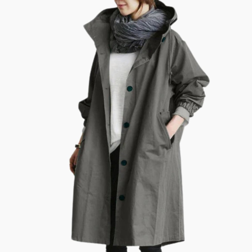 Women's Oversized Hooded Button-Front Long Trench Coat