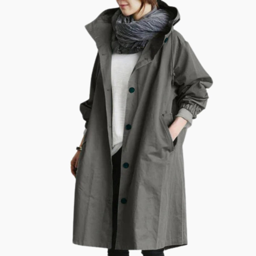 Women's Oversized Hooded Button-Front Long Trench Coat