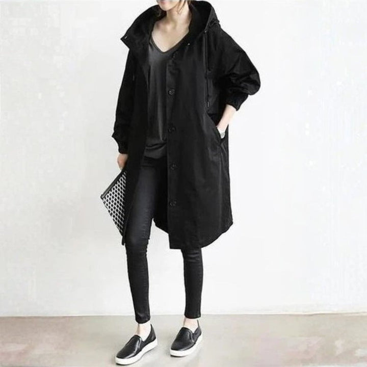 Women's Oversized Hooded Button-Front Long Trench Coat