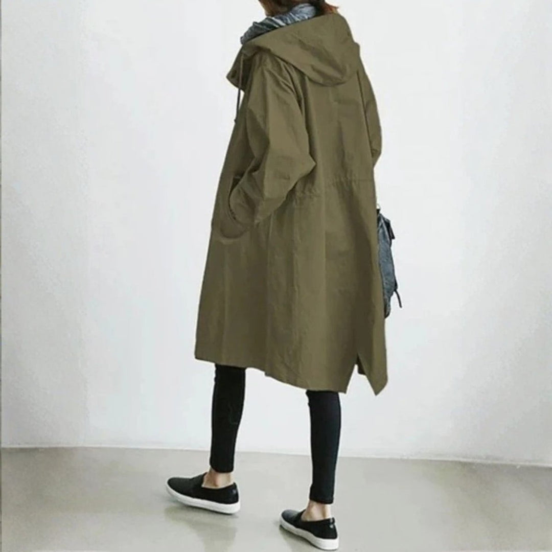 Women's Oversized Hooded Button-Front Long Trench Coat