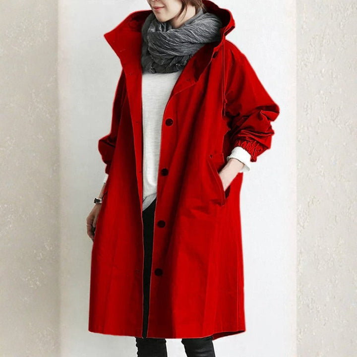 Women's Oversized Hooded Button-Front Long Trench Coat