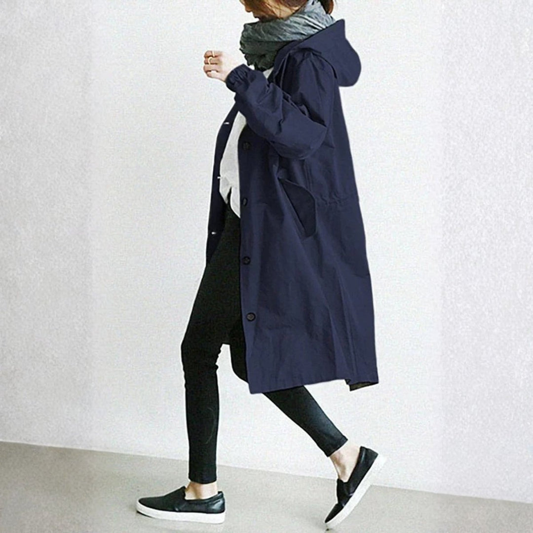 Women's Oversized Hooded Button-Front Long Trench Coat