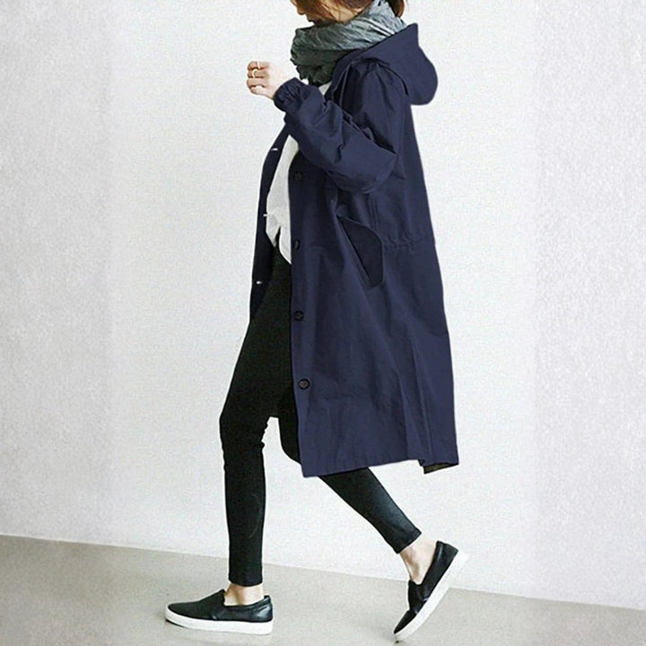 Women's Oversized Hooded Button-Front Long Trench Coat