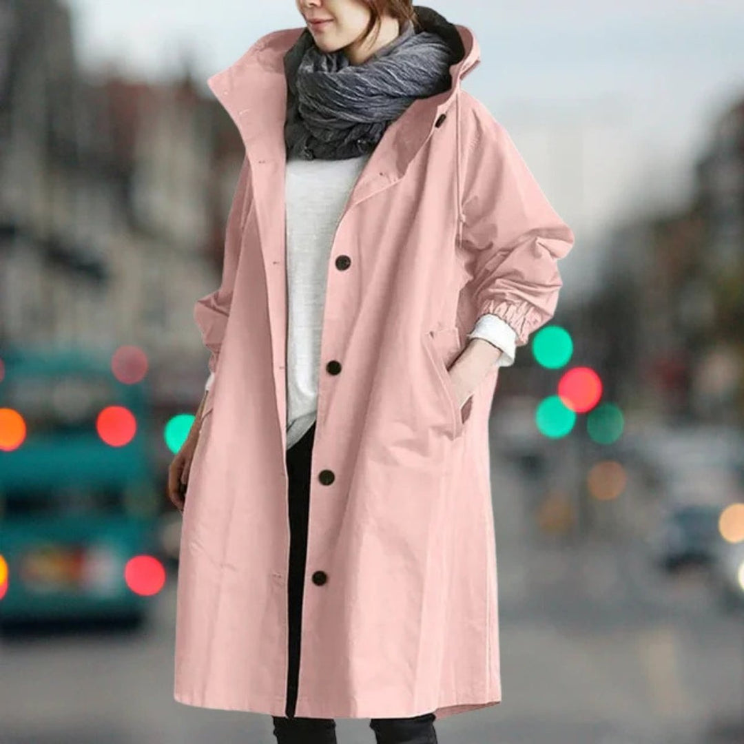 Women's Oversized Hooded Button-Front Long Trench Coat