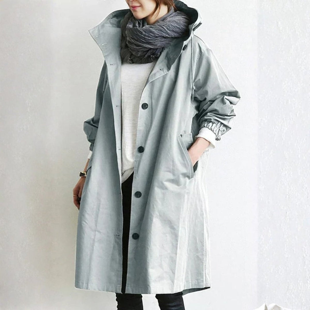 Women's Oversized Hooded Button-Front Long Trench Coat
