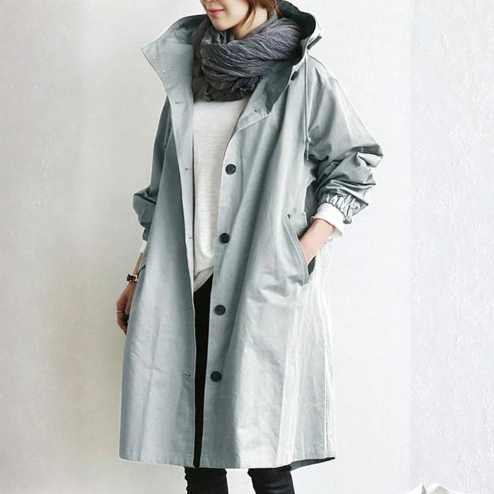 Women's Oversized Hooded Button-Front Long Trench Coat