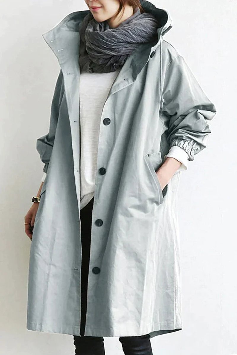 Women's Oversized Hooded Button-Front Trench Coat
