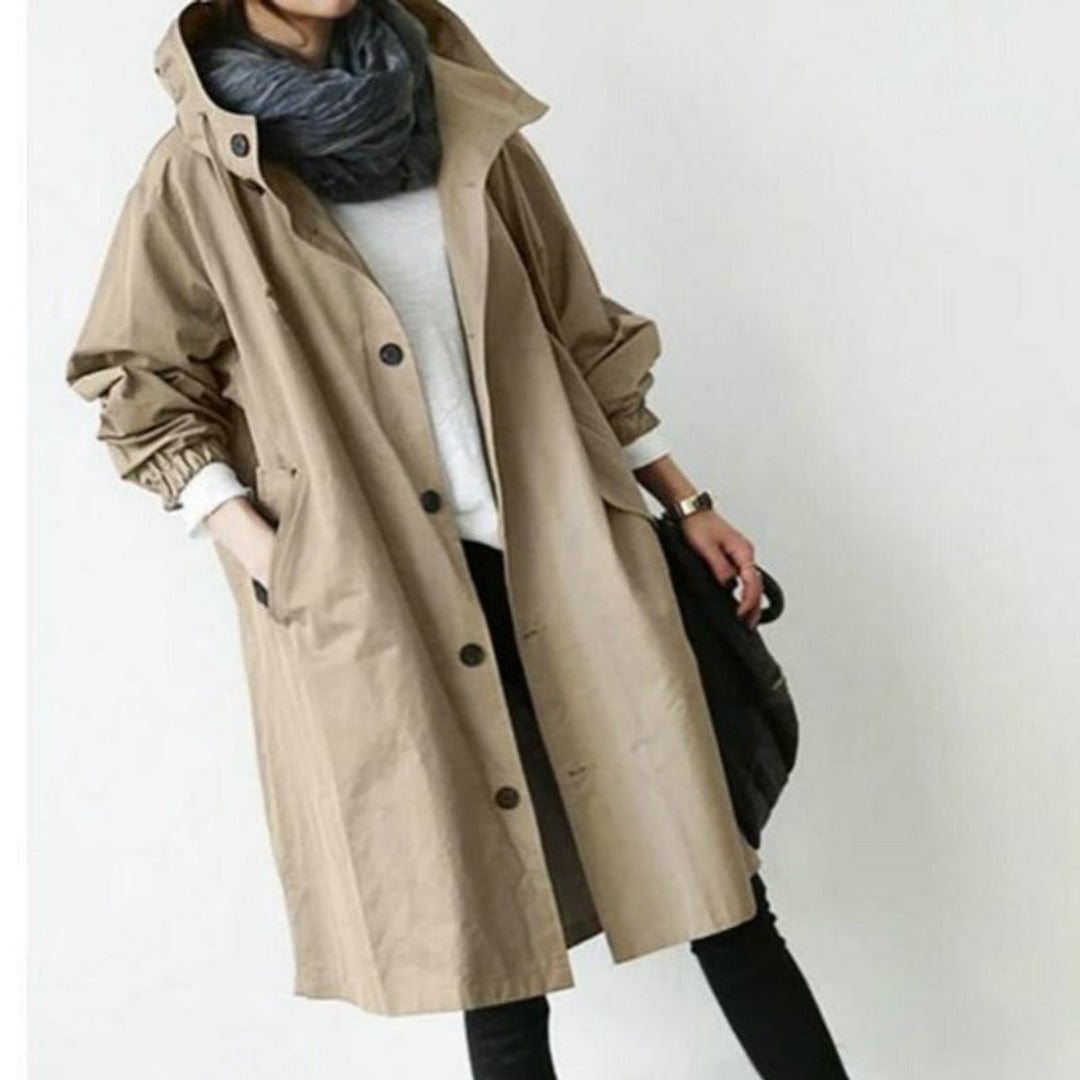 Women's Oversized Hooded Button-Front Trench Coat