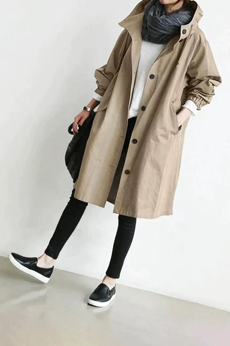 Women's Oversized Hooded Button-Front Trench Coat