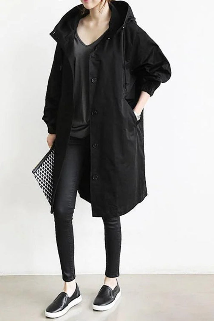 Women's Oversized Hooded Button-Front Trench Coat
