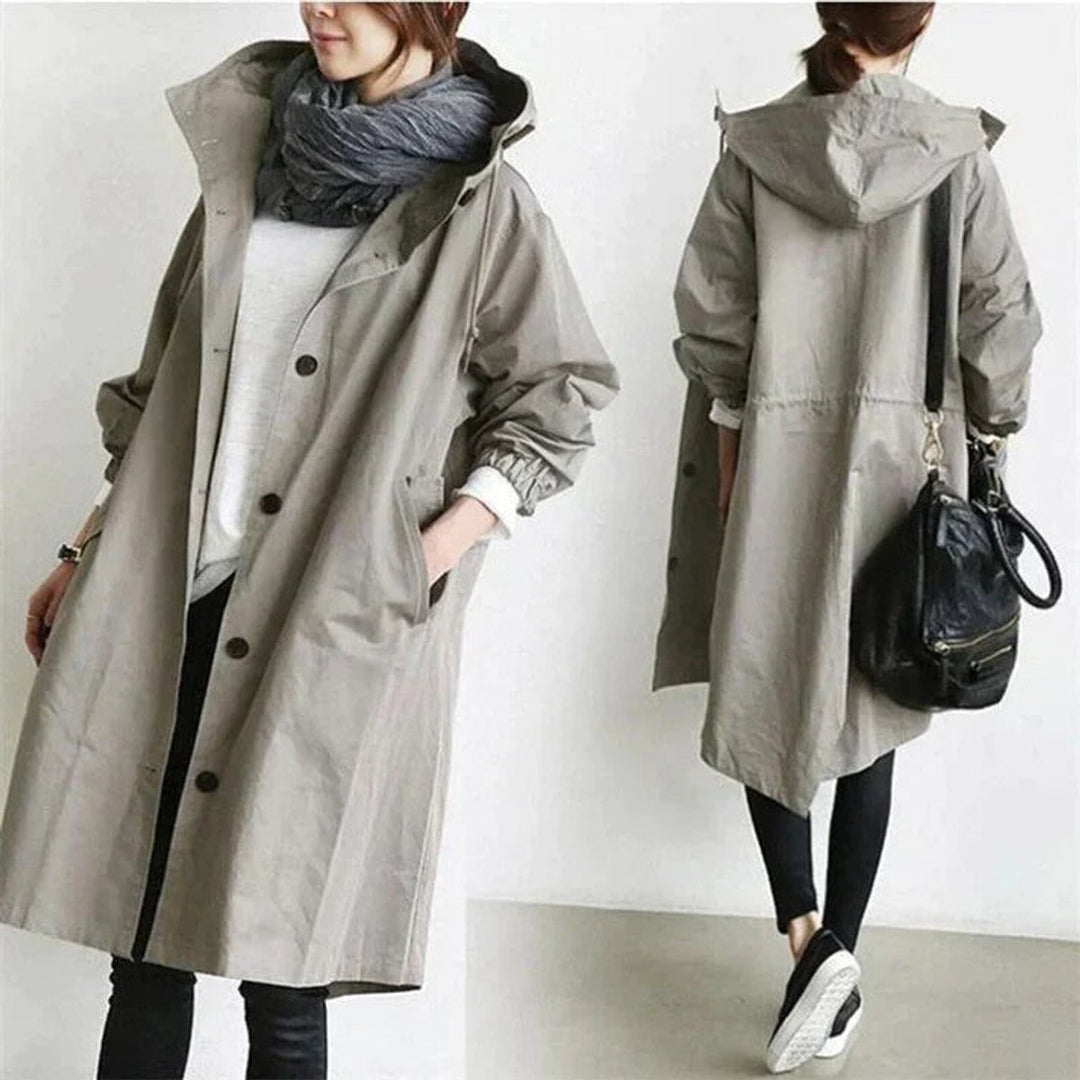 Women's Oversized Hooded Button-Front Trench Coat