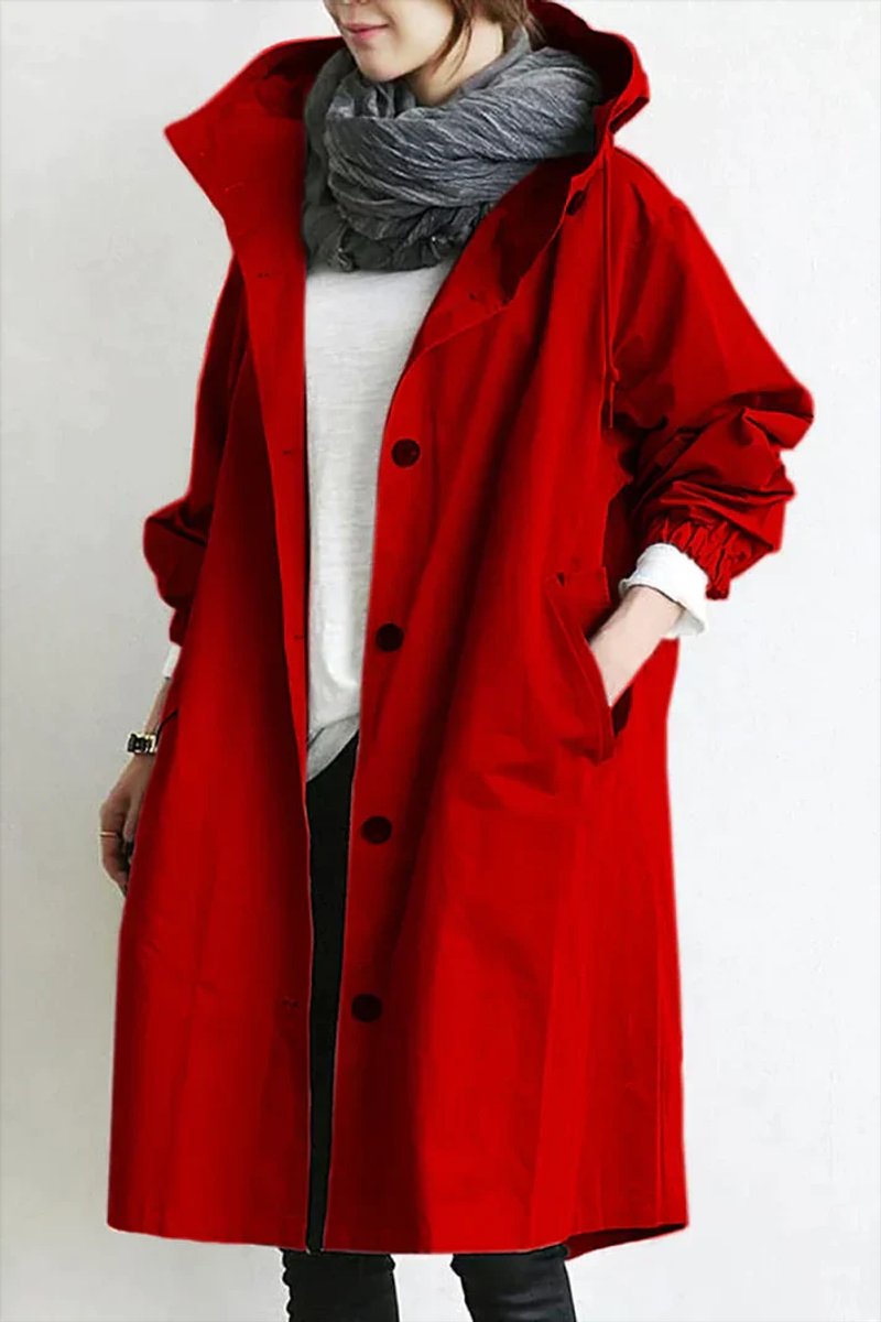 Women's Oversized Hooded Button-Front Trench Coat
