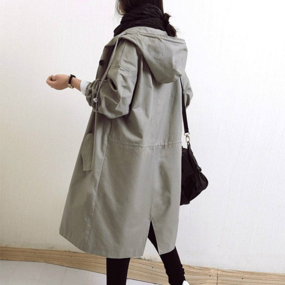 Women's Oversized Hooded Button-Front Trench Coat