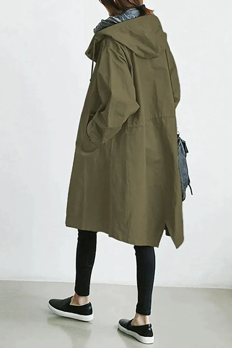 Women's Oversized Hooded Button-Front Trench Coat