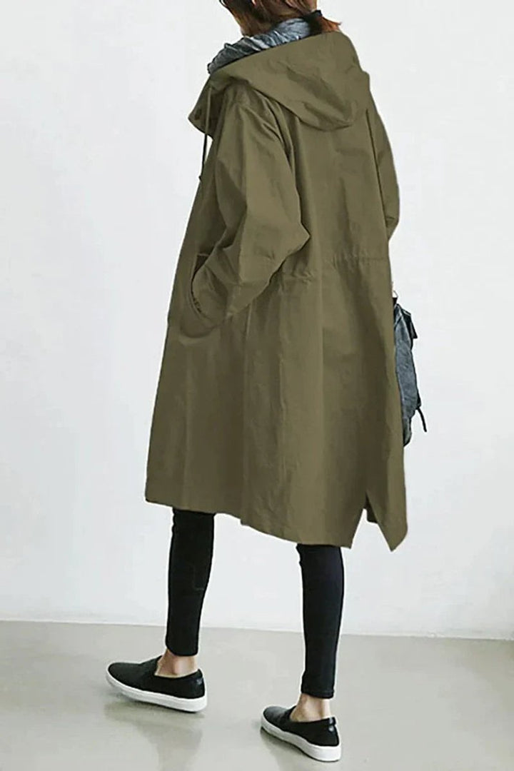 Women's Oversized Hooded Button-Front Trench Coat