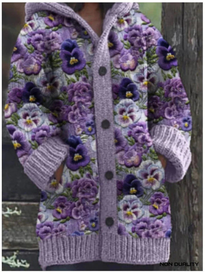 Women's Oversized Hooded Cat Print Knit Cardigan