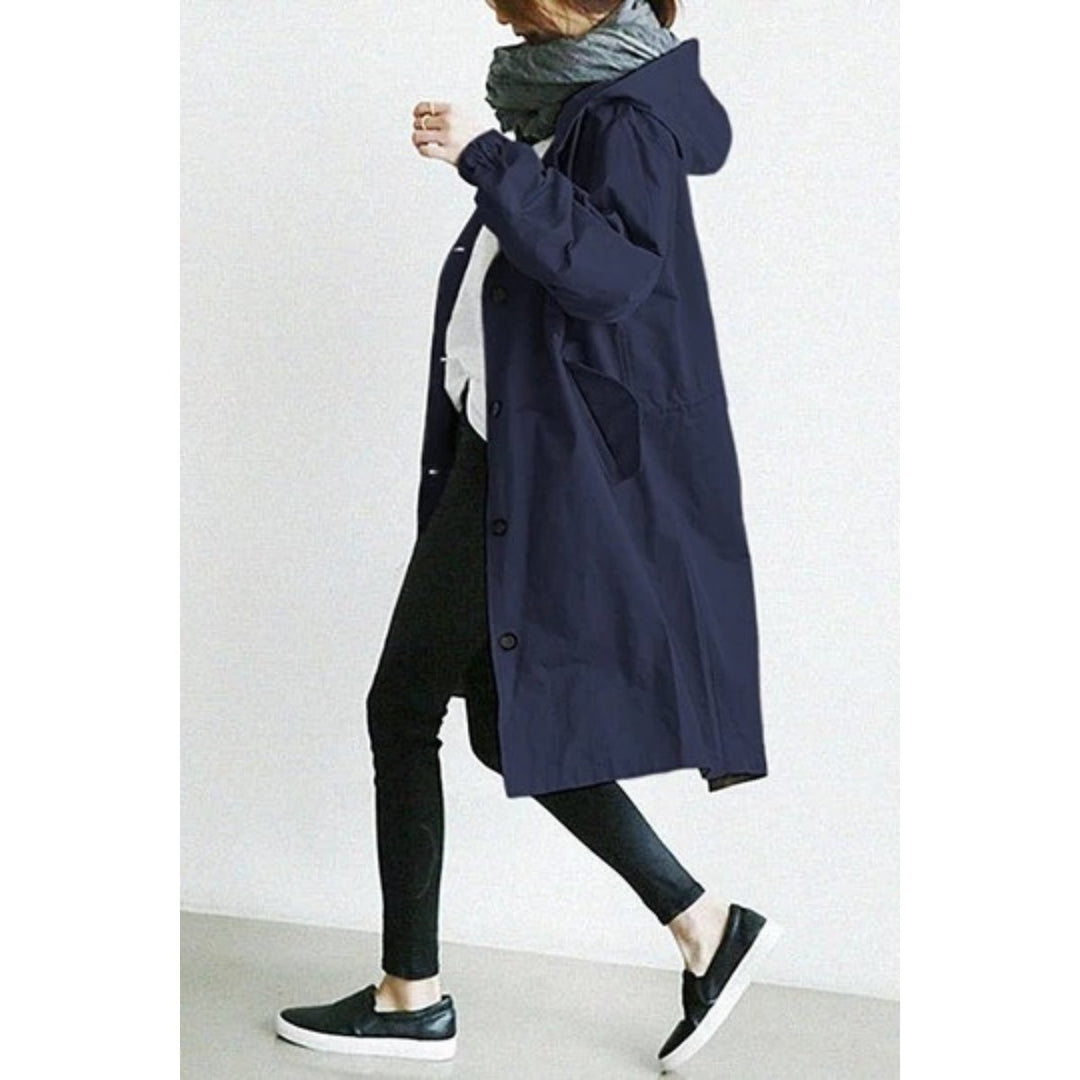 Women's Oversized Hooded Long Trench Coat Button-Front
