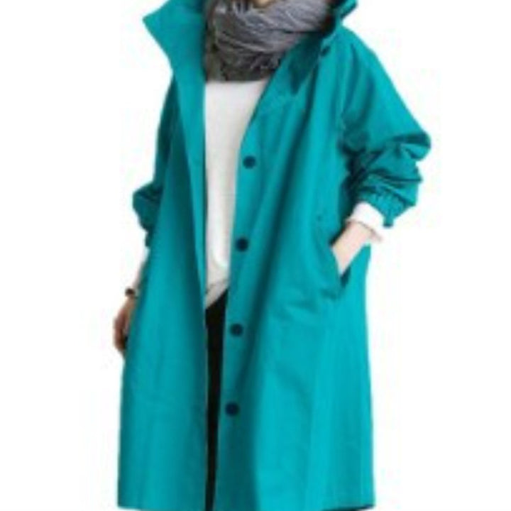 Women's Oversized Hooded Long Trench Coat Button-Front
