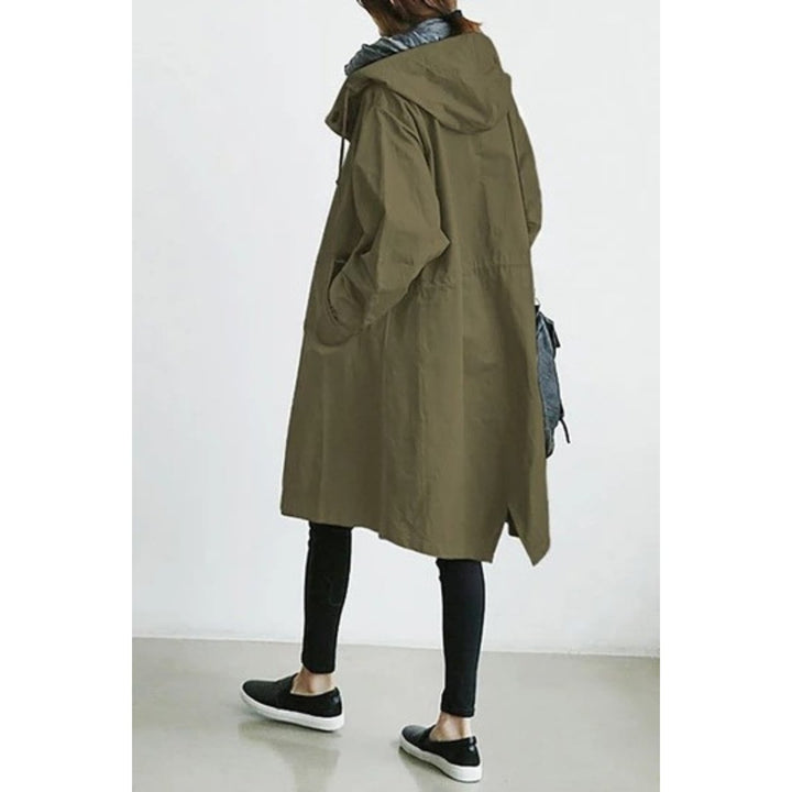 Women's Oversized Hooded Long Trench Coat Button-Front