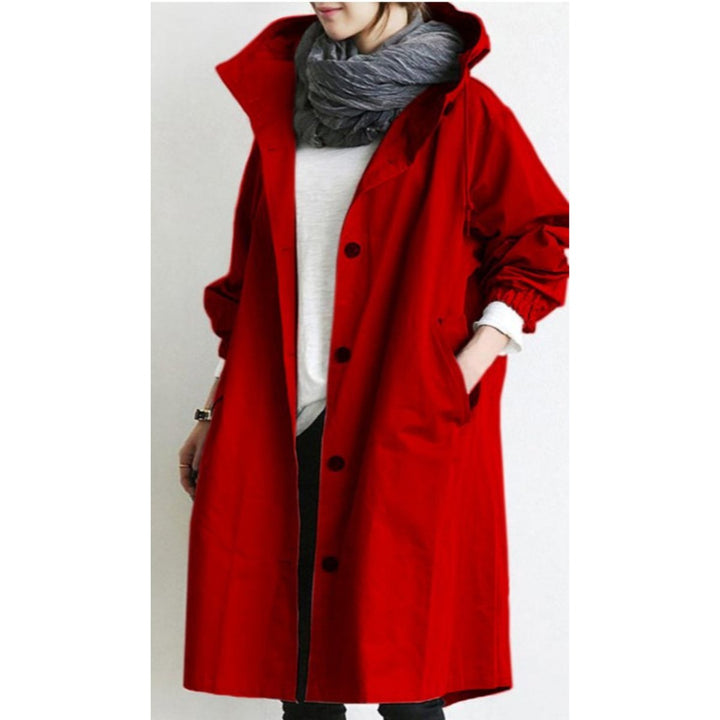 Women's Oversized Hooded Long Trench Coat Button-Front